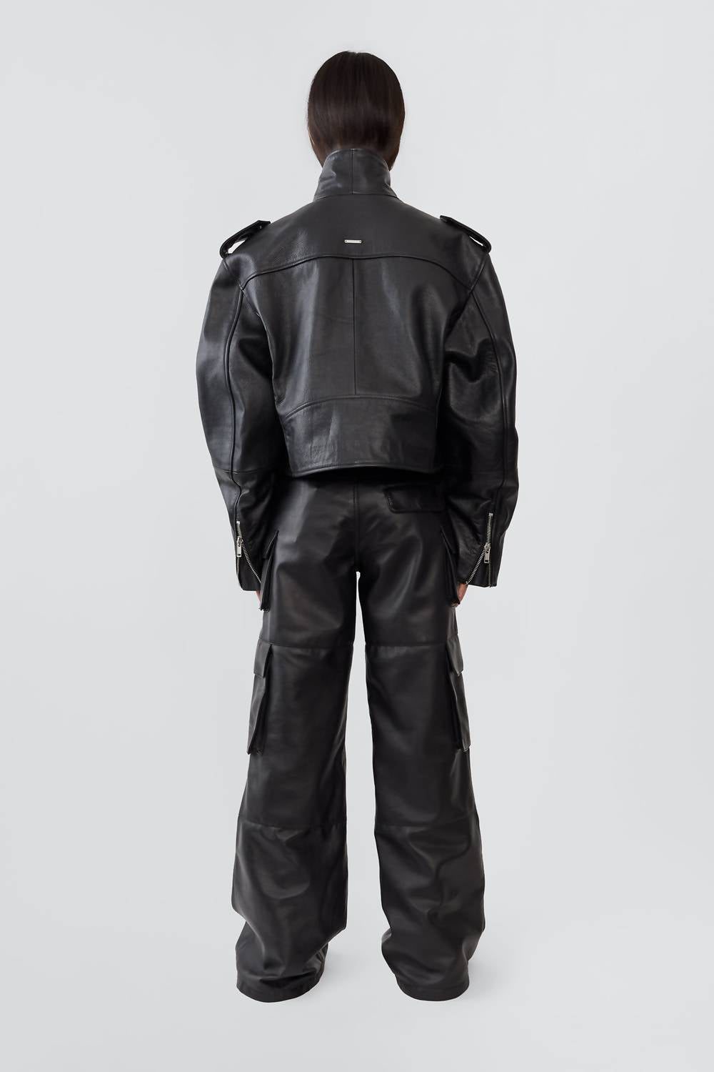 DEADWOOD Dormi Recycled Leather Biker Jacket in black - women's jacket - view 4