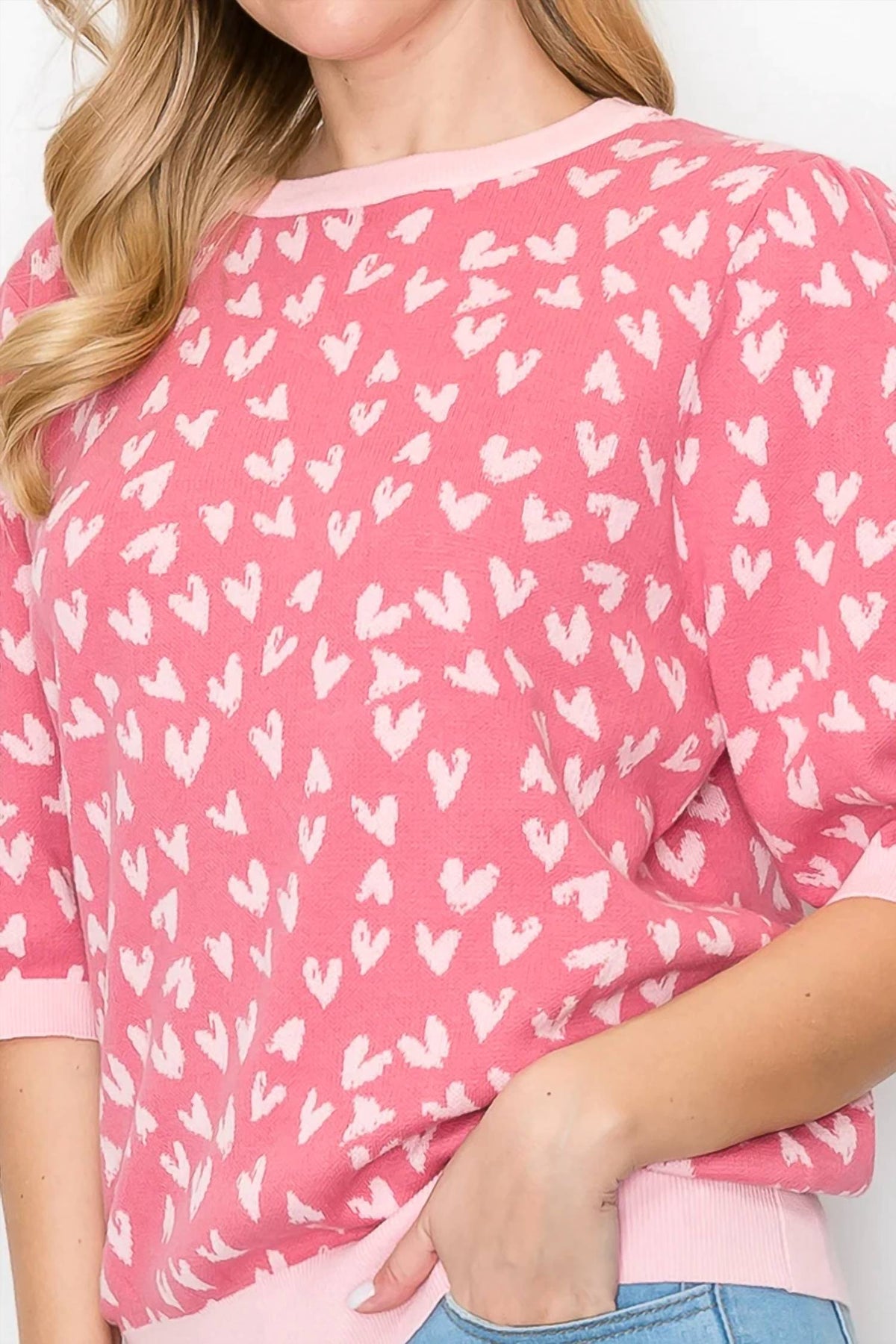 Joh - Sweetheart Short Sleeve Heart Sweater