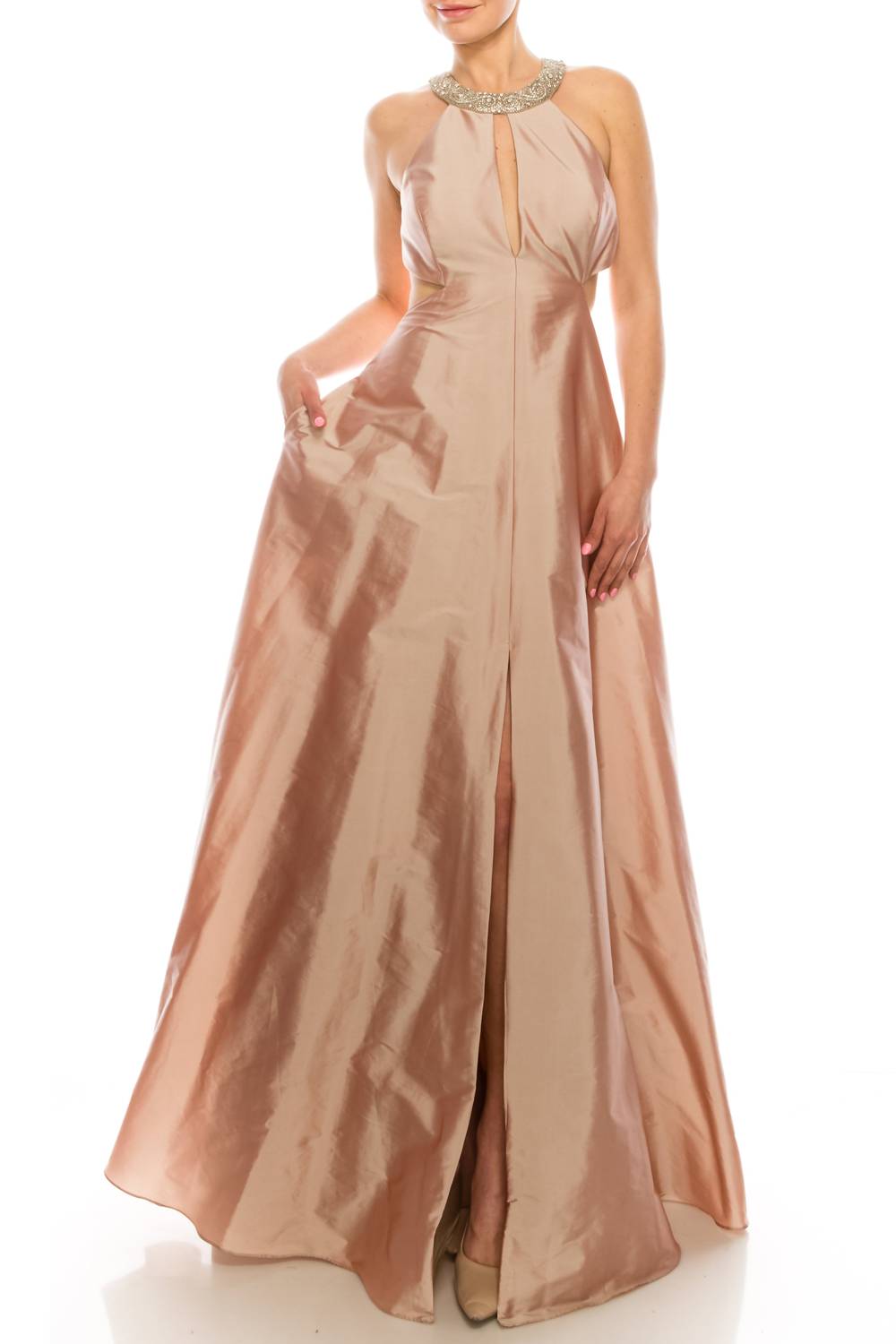Aidan Mattox - Embellished Halter Neck Evening Dress