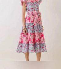 Tcec - Painted Garden Scalloped Belted Dress