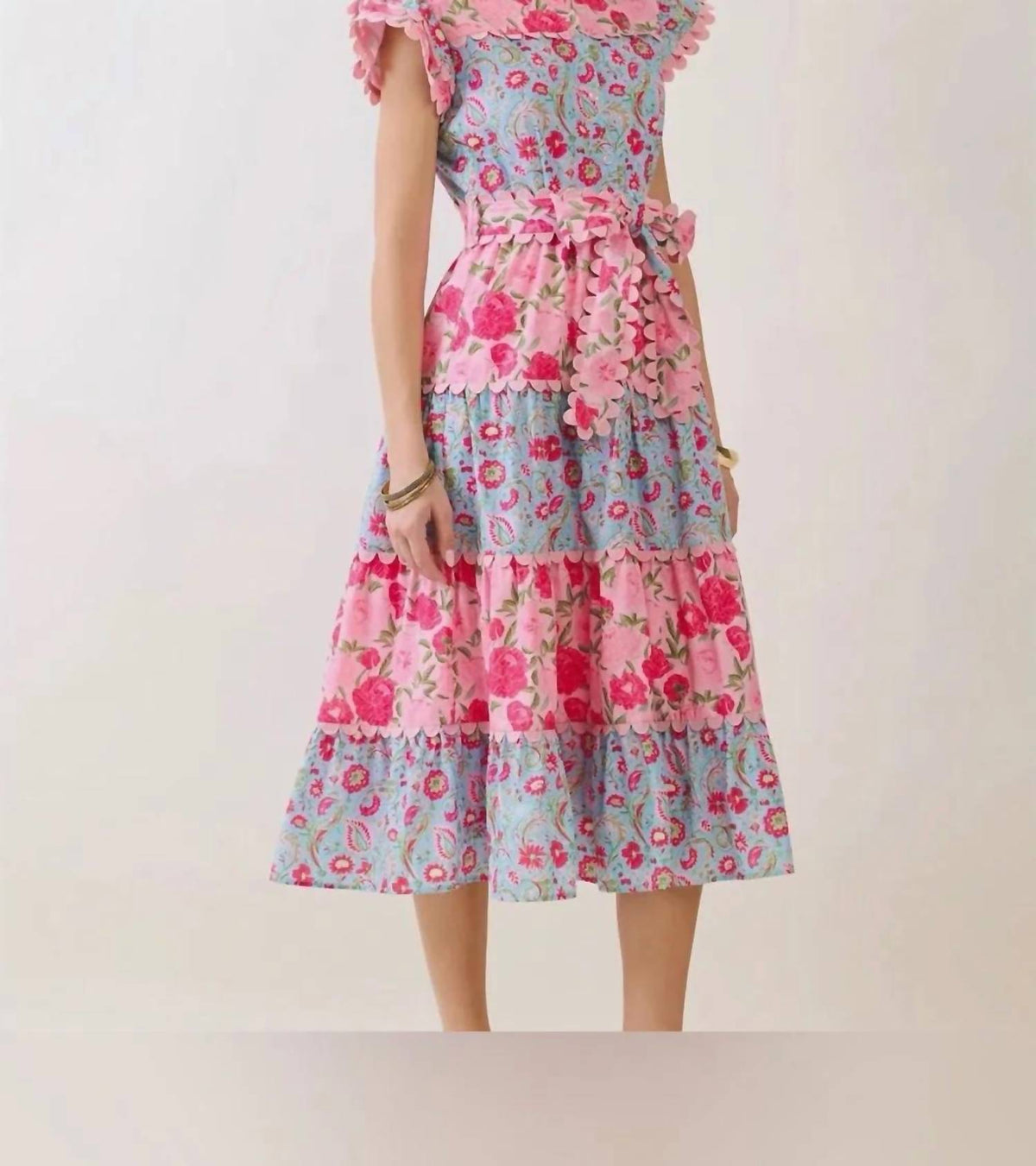 Tcec - Painted Garden Scalloped Belted Dress