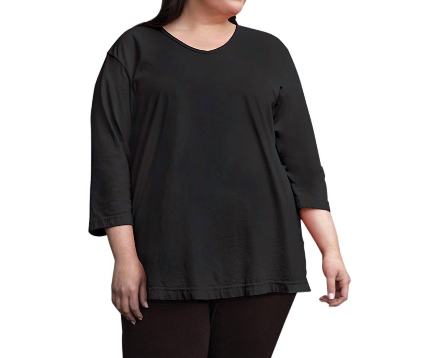 On The Plus Side - Jersey 3/4 Sleeve V-Neck Tee - Plus