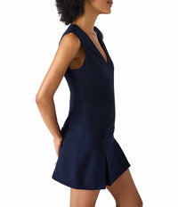 Steve Madden - Henley V Neck Drop Waist Pleated Mini Dress