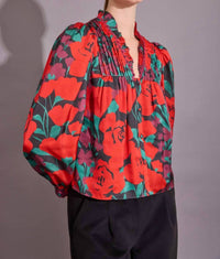 Alden Adair Oliver Long Sleeve Top in legacy floral leaf - women's blouse - detail view