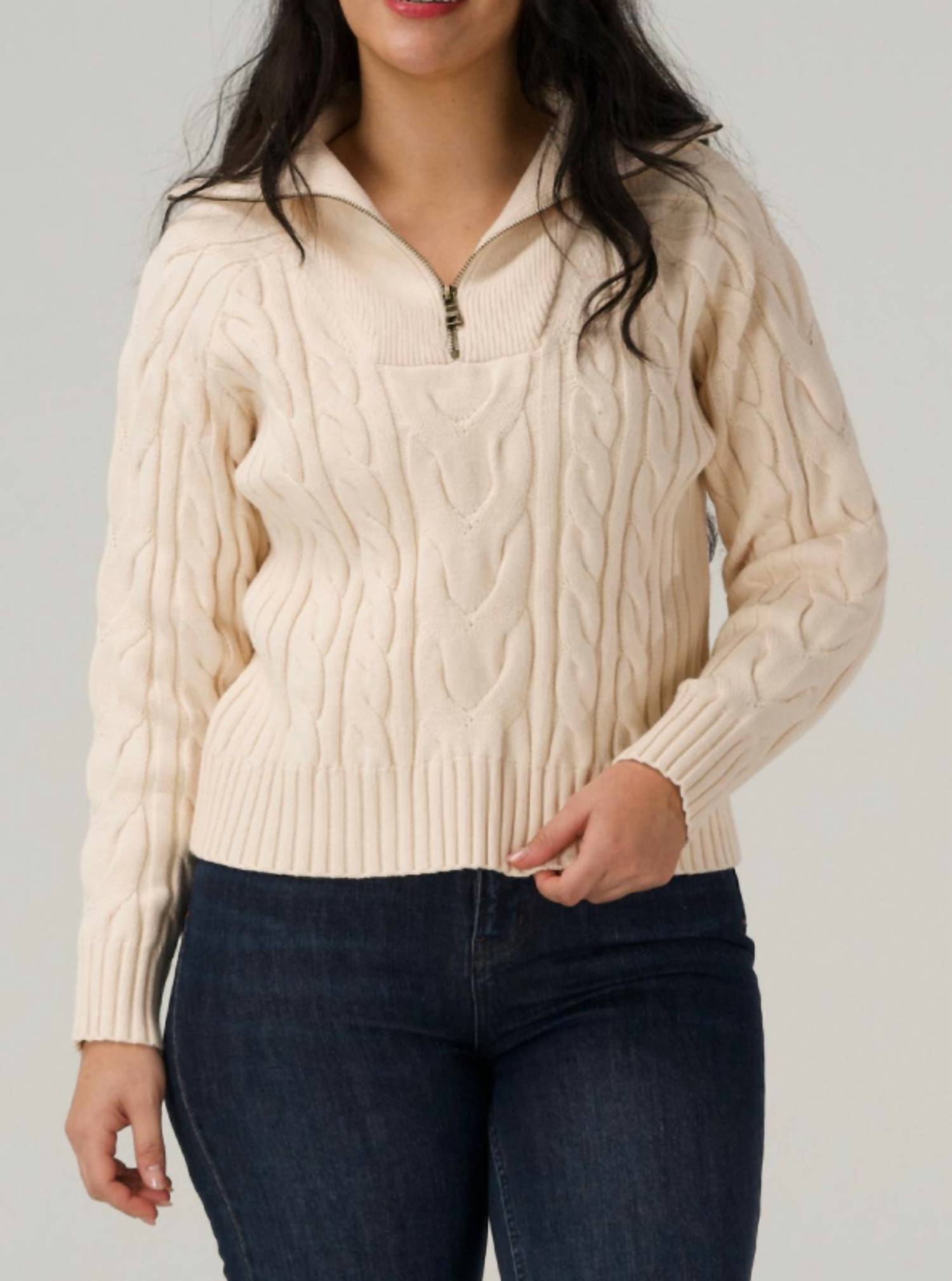 The Normal Brand Lola Everyday Quarter Zip Sweater in cream - women's sweater