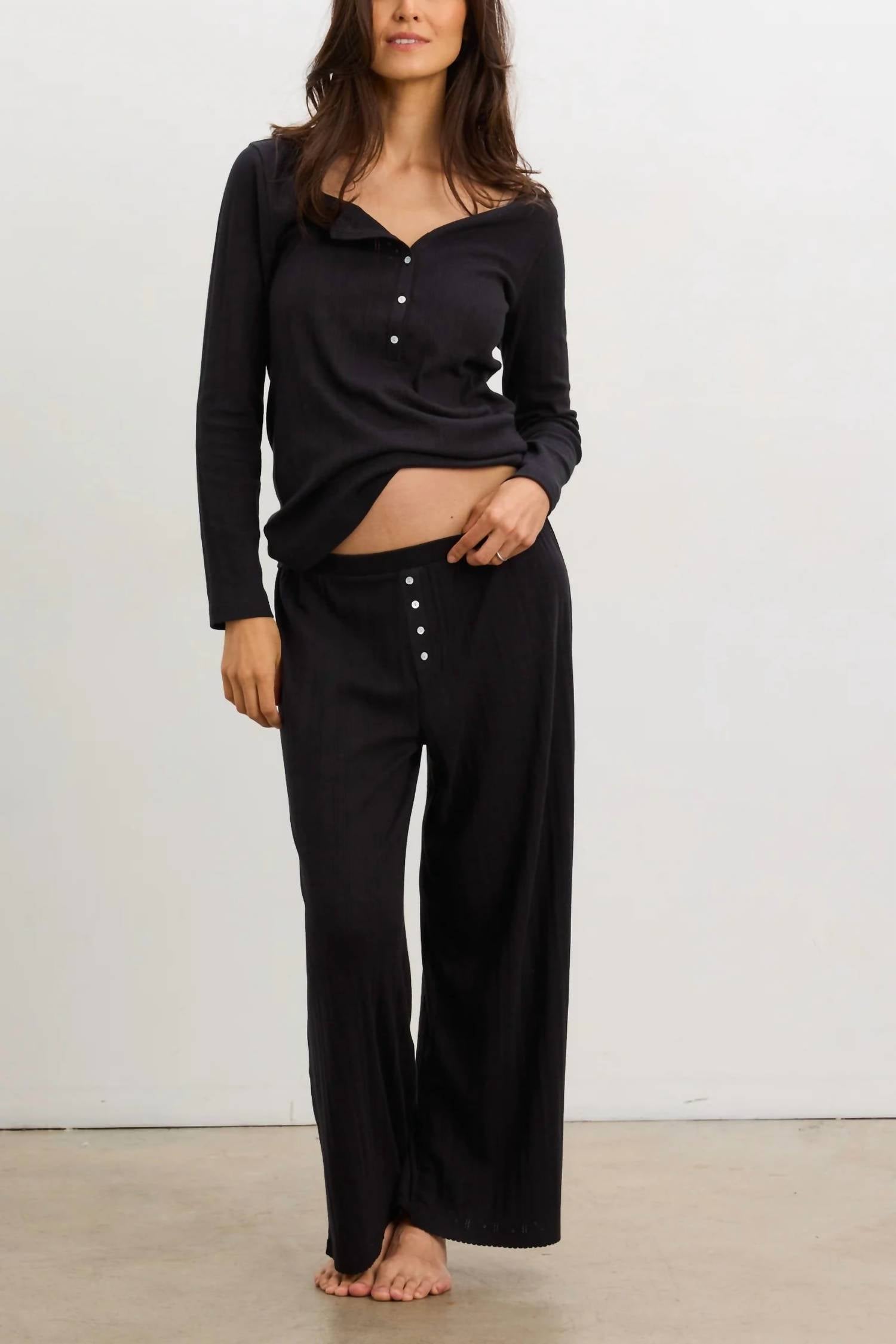 Hatch - Long Sleeve Pointelle Henley Top