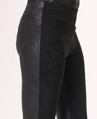 Angel Apparel Vegan Leather And Suede Combo Pants in black - women's pants - detail view
