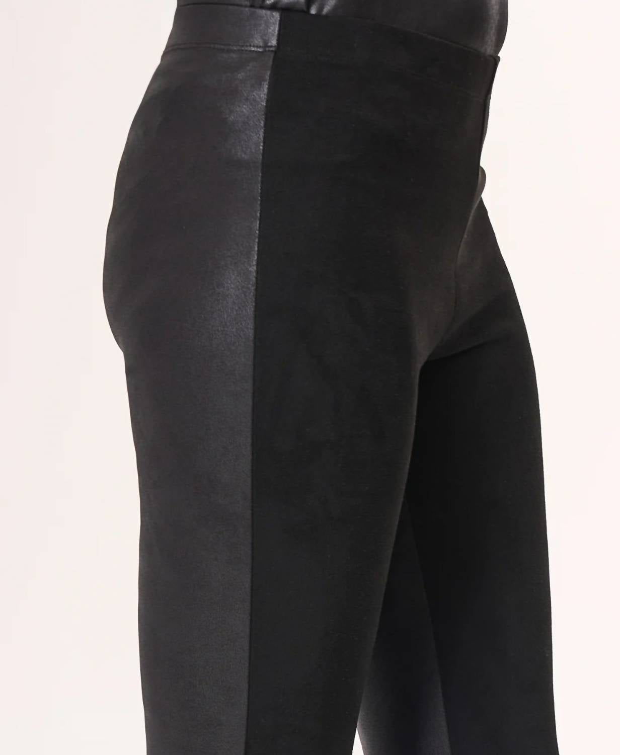 Angel Apparel Vegan Leather And Suede Combo Pants in black - women's pants - detail view