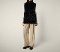 SAVE THE DUCK Faux Fur Reversible Vest in black - women's jacket - alternate view