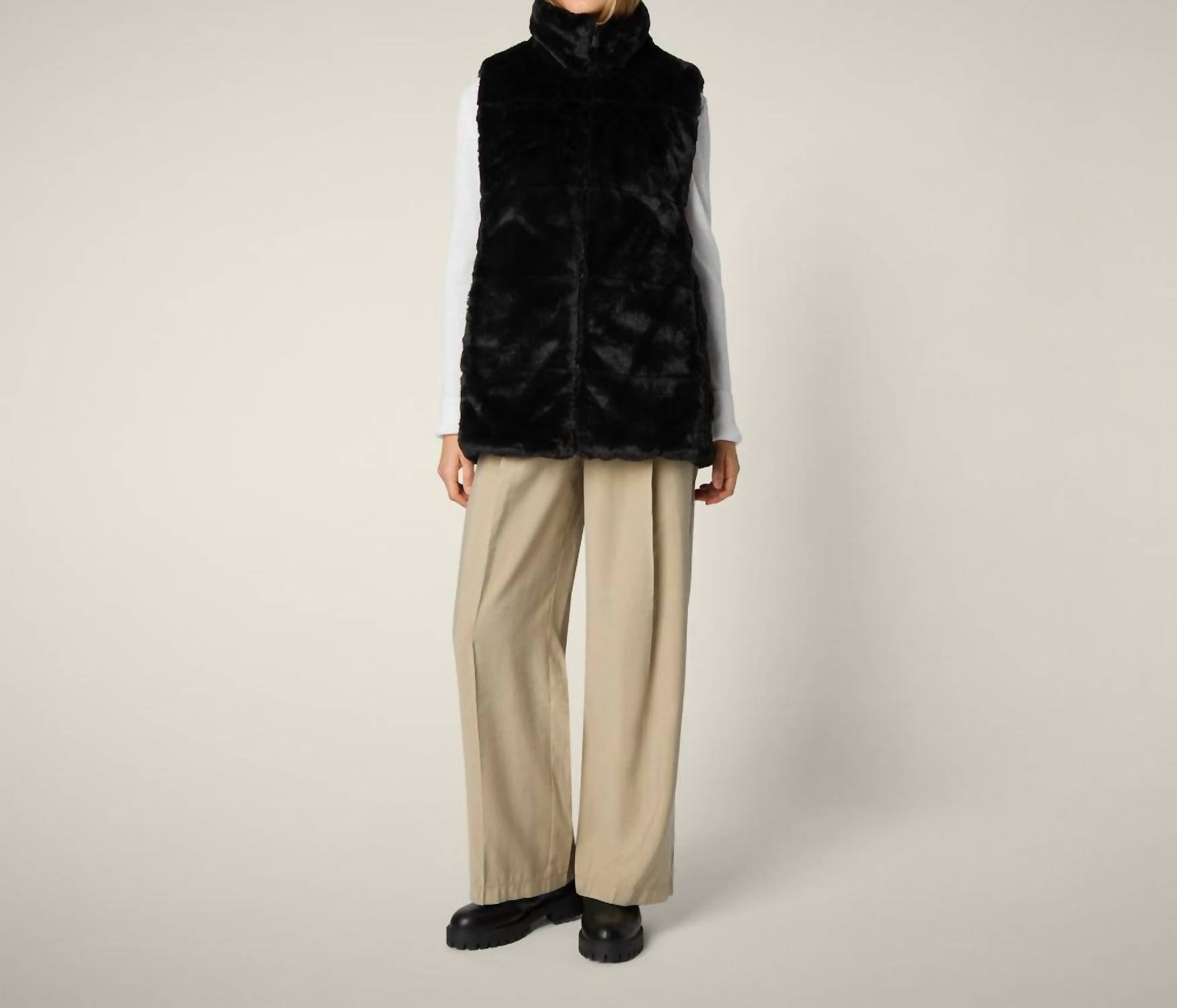 SAVE THE DUCK Faux Fur Reversible Vest in black - women's jacket - alternate view