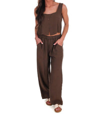 Blu Pepper - Breezy Escape Square Neck Top And Wide Leg Pants Two Piece Set