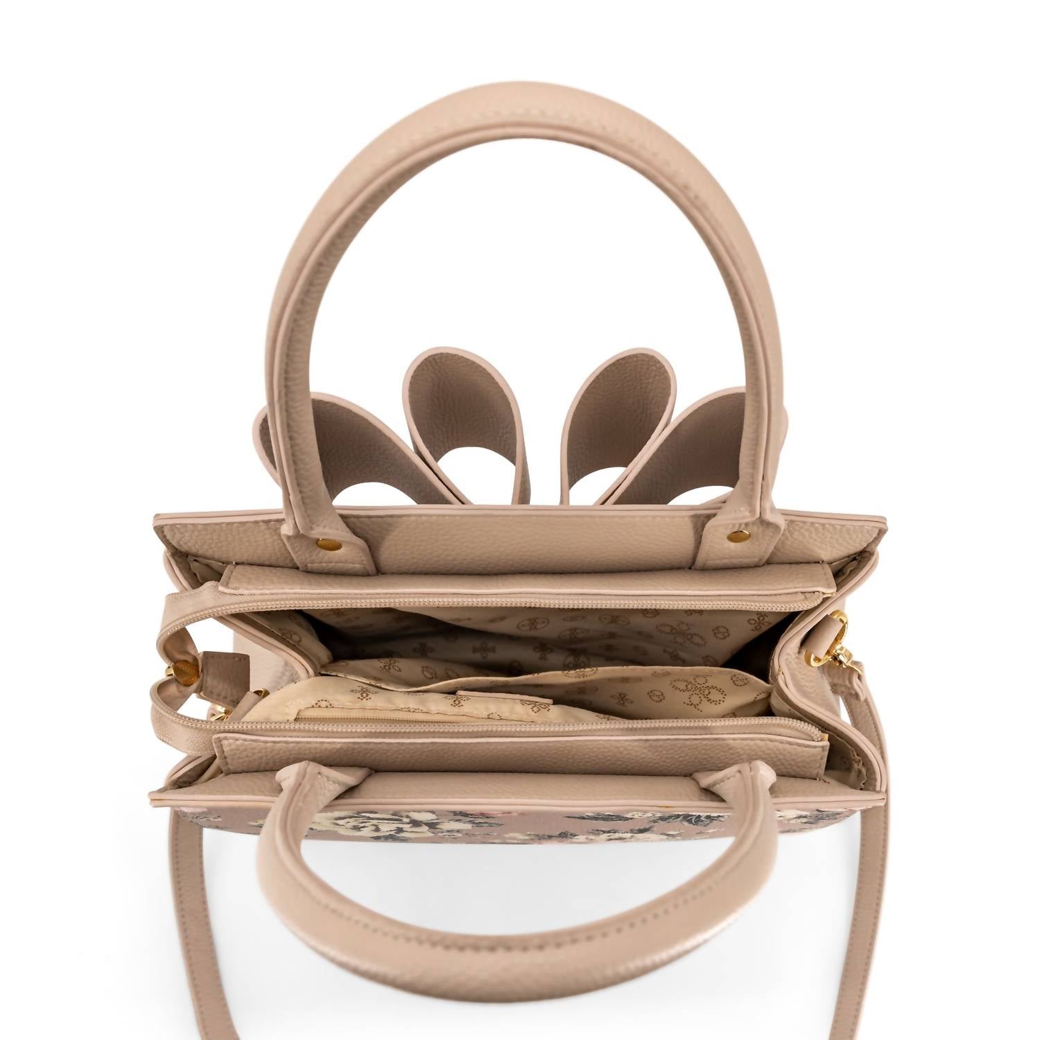 Like Dreams Women's Rosalie Bow Top Handle Satchel Bag in beige floral print - women's bag - alternate view