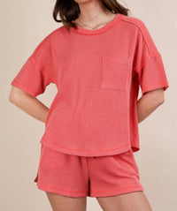 Very J - Oversized Two Tone Double Knit Top & Shorts