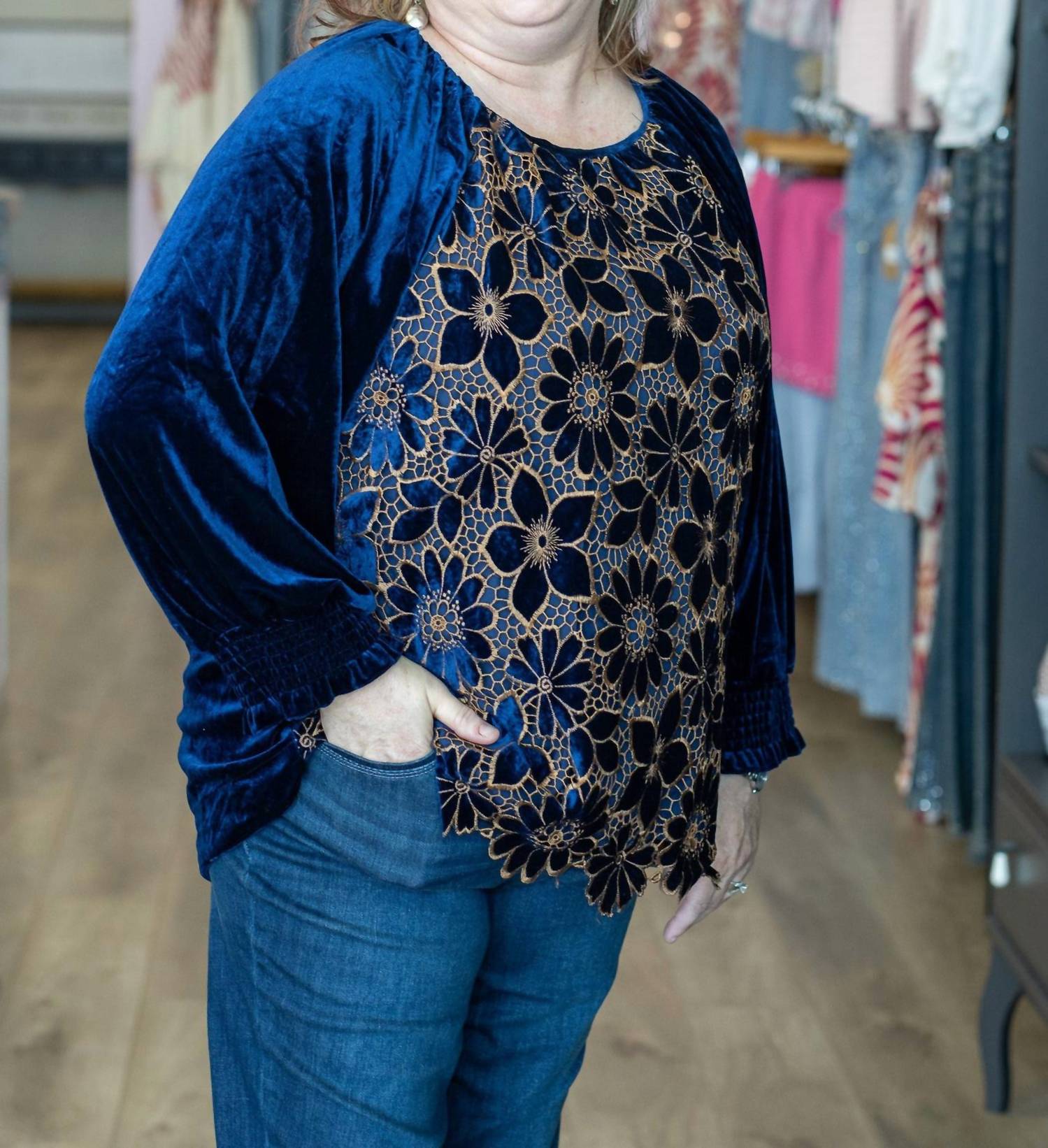 Umgee - Floral Lace Velvet Top - Plus