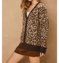 DRESS FORUM Wild Ambition Button Down Cardigan Top in leopard espresso - women's cardigan - detail view