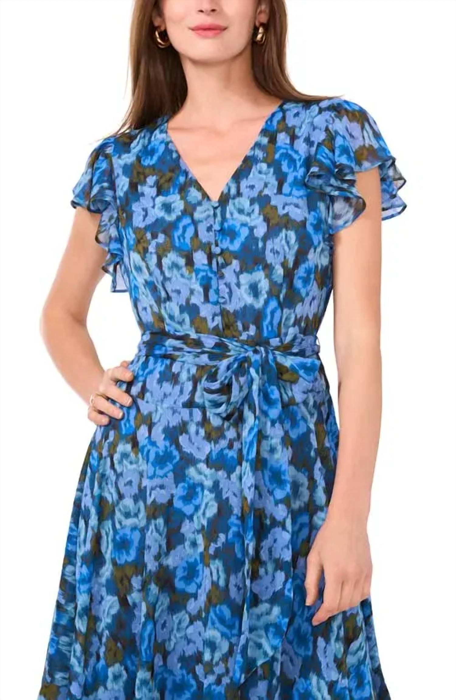 Vince Camuto - Floral Handkerchief Hem Midi Dress