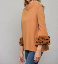 Fate - Mock Neck Faux Fur Cuffs Sweater