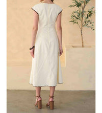 Moon River - Embroidery Detail Button Down Midi Dress