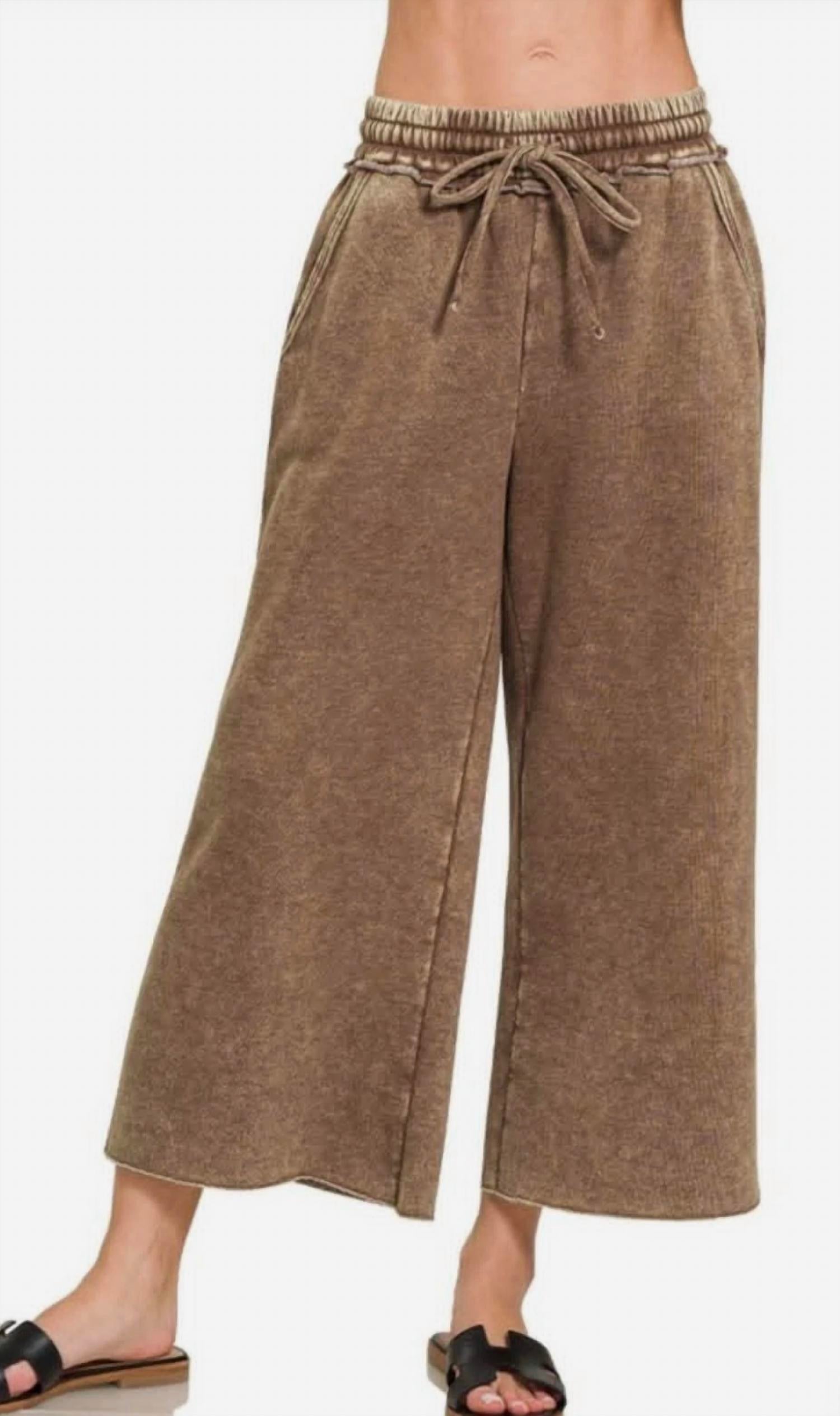 Zenana - Acid Wash Fleece Palazzo Sweatpants