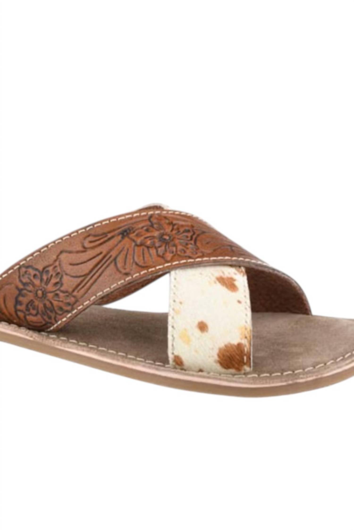 ROPER Women's Delilah Two Strap Tooled Leather Sandal in brown - women's sandal - detail view