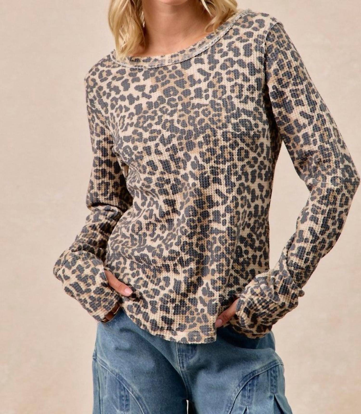 Bibi - Washed Waffle Thermal With Thumb Hole Top