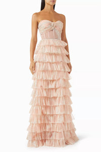 Tarik Ediz Cielo Glitter Tiered Gown in pink - women's dress