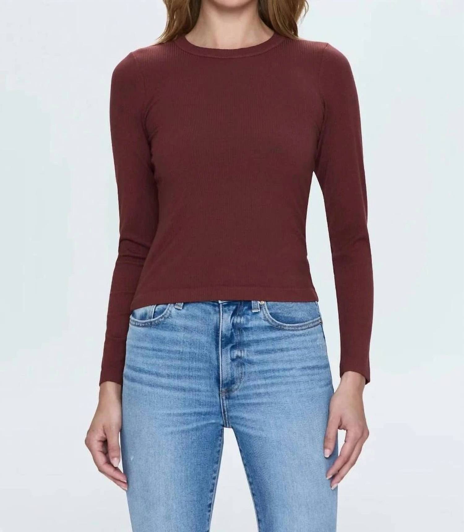PISTOLA Bailey Long Sleeve Crew Neck Top in terra - women's long sleeve top