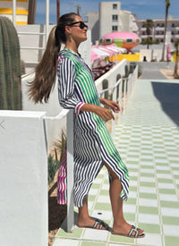 Vilagallo Antonella Raya Marino Verde Rosa Dress in lime green navy hot pink - women's dress - alternate view