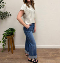 Fun 2 Fun Mixed Stripe Dolman Top in dark natural - women's blouse - view 9