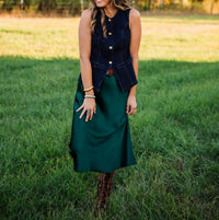 SHE + SKY Carson Midi Skirt in green - women's skirt - detail view