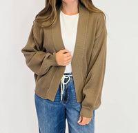ee:some Bubble Sleeve Open Front Cardigan in mocha - women's cardigan