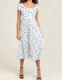 Angie - Floral Short Sleeve Midi Dress