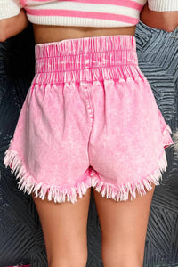 Lovesoft - Smocked Waistband Frayed Denim Skort