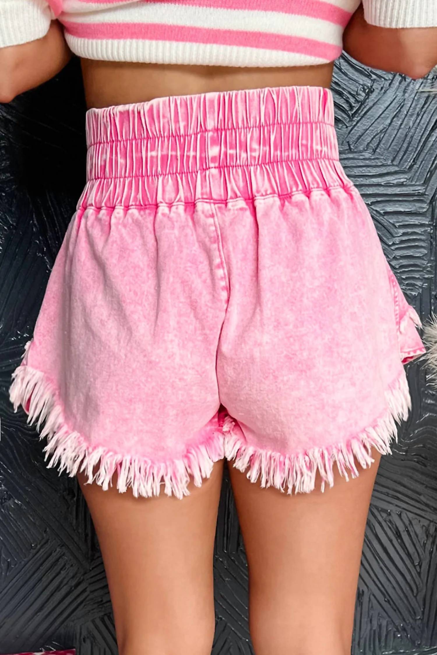 Lovesoft - Smocked Waistband Frayed Denim Skort
