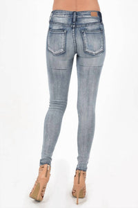 Judy Blue Booytfull Wash Out Destroyed Skinny Jeans - Plus in blue - women's jeans - detail view