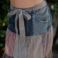 Young Threads - Patchwork Belted Maxi Skirt