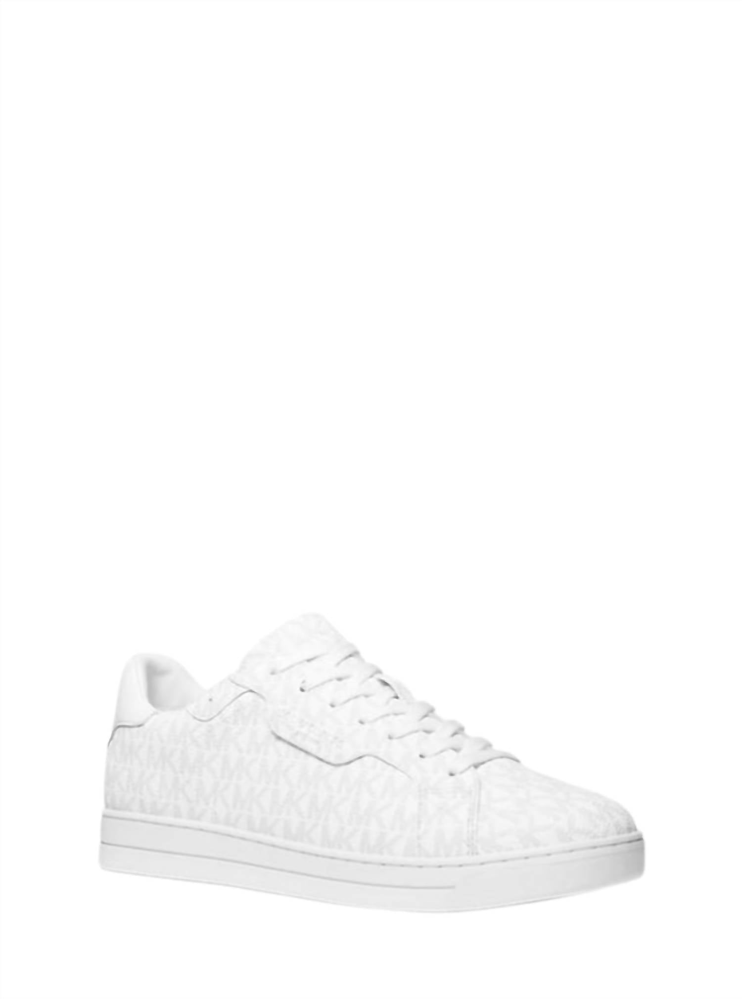 MICHAEL KORS Men's Keating Signature Logo Lace-up Sneakers in bright white - men's sneaker - detail view