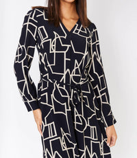 DOLCEZZA V-neck Long-sleeved Knit Dress in black beige - women's dress - alternate view