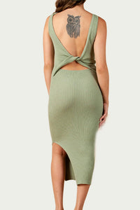AMARYLLIS OPEN-BACK RIBBED KNIT MIDI DRESS