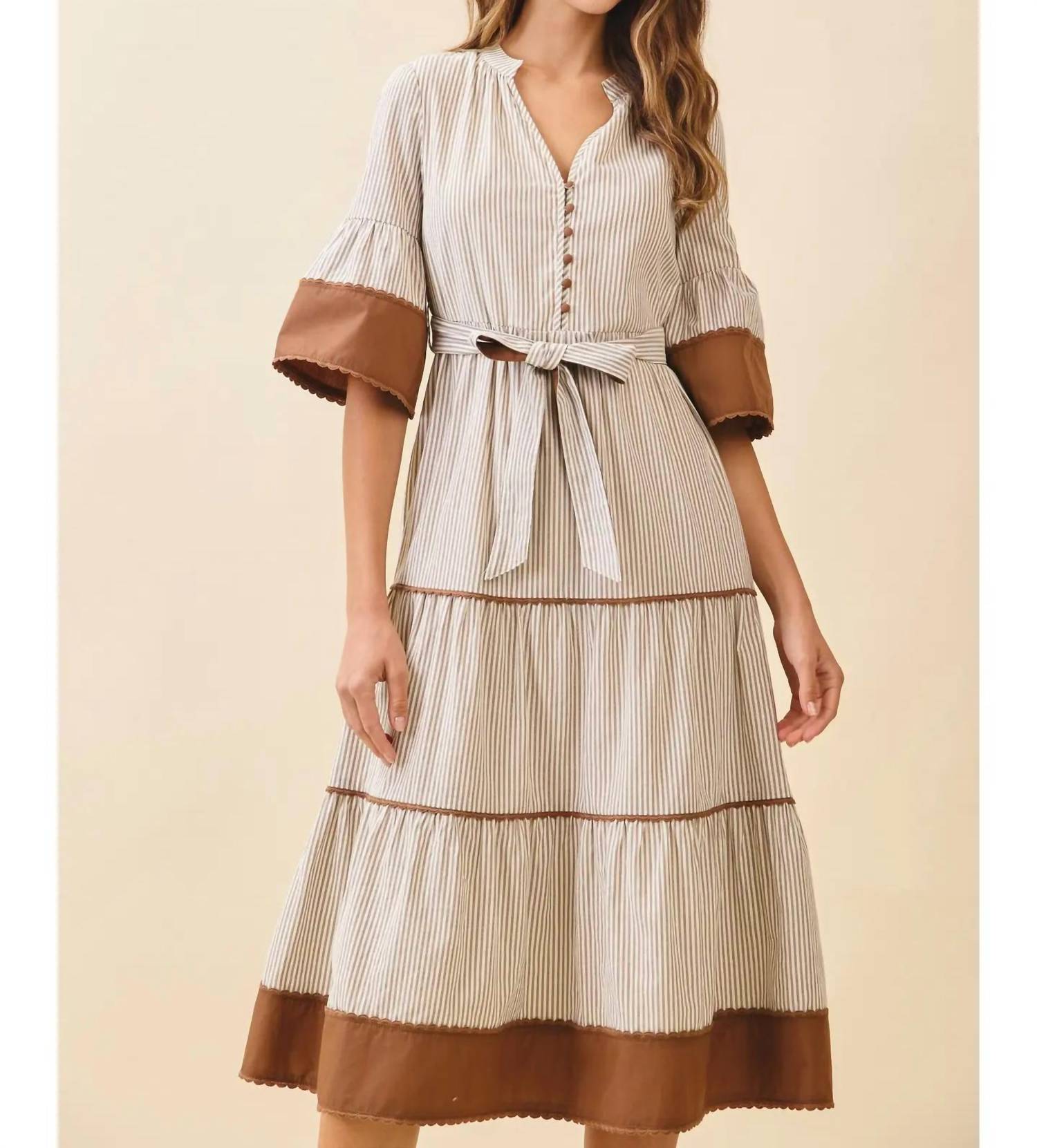 Tcec - Contrast Trim Midi Dress
