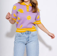 THML Lemon Drop Sweater Top in purple - women's long sleeve top - view 6