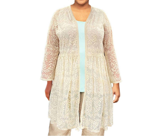 On The Plus Side - Long Sleeve Mesh Lace Betty Duster - Plus