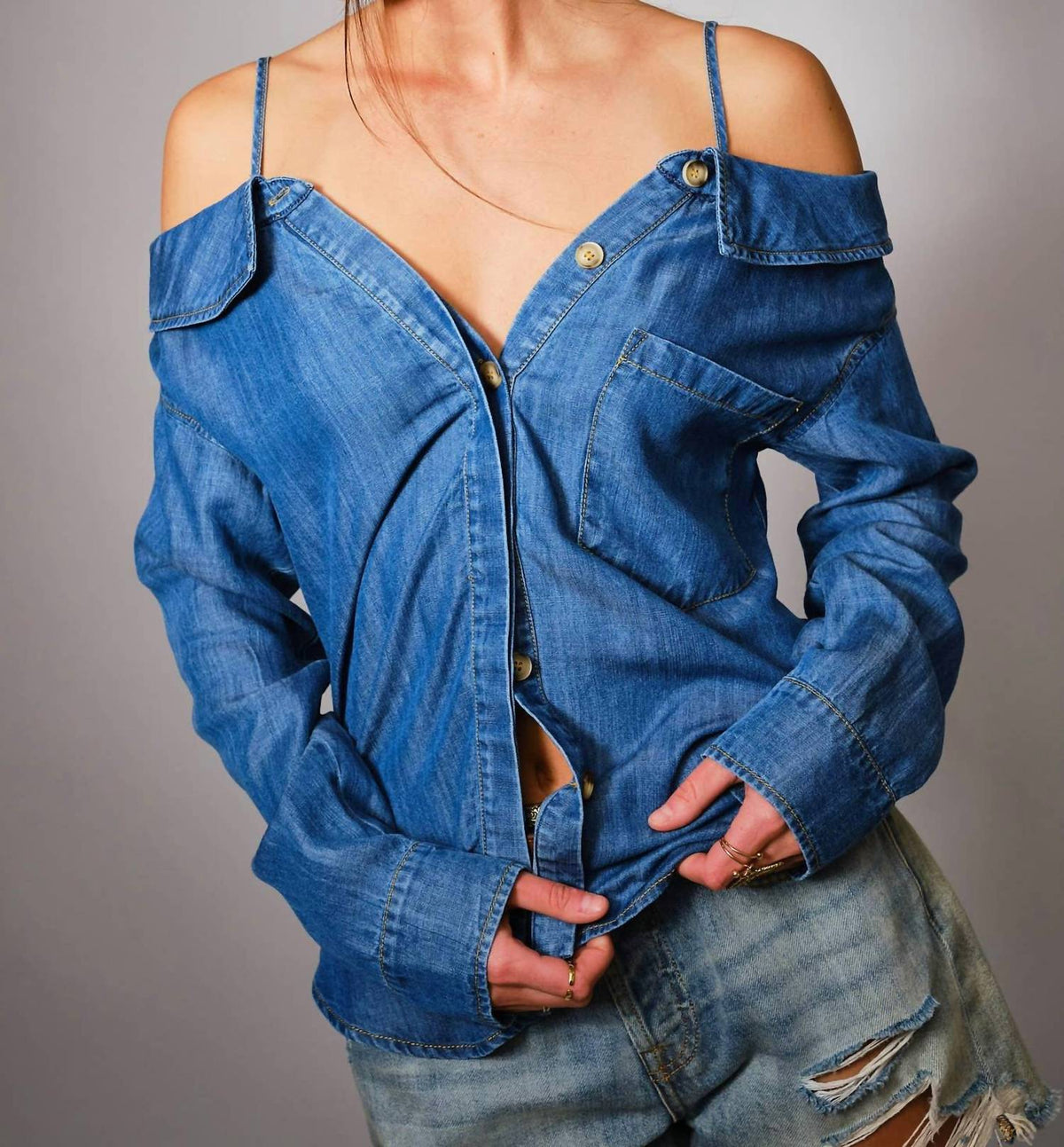 Blue B - Out Of Office Off Shoulder Shirt