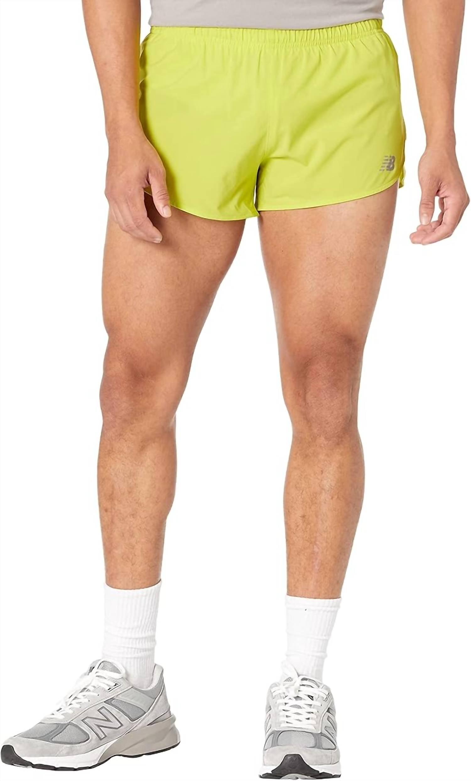 New Balance Men's Impact Run 3 Inch Split Short in yellow - men's shorts
