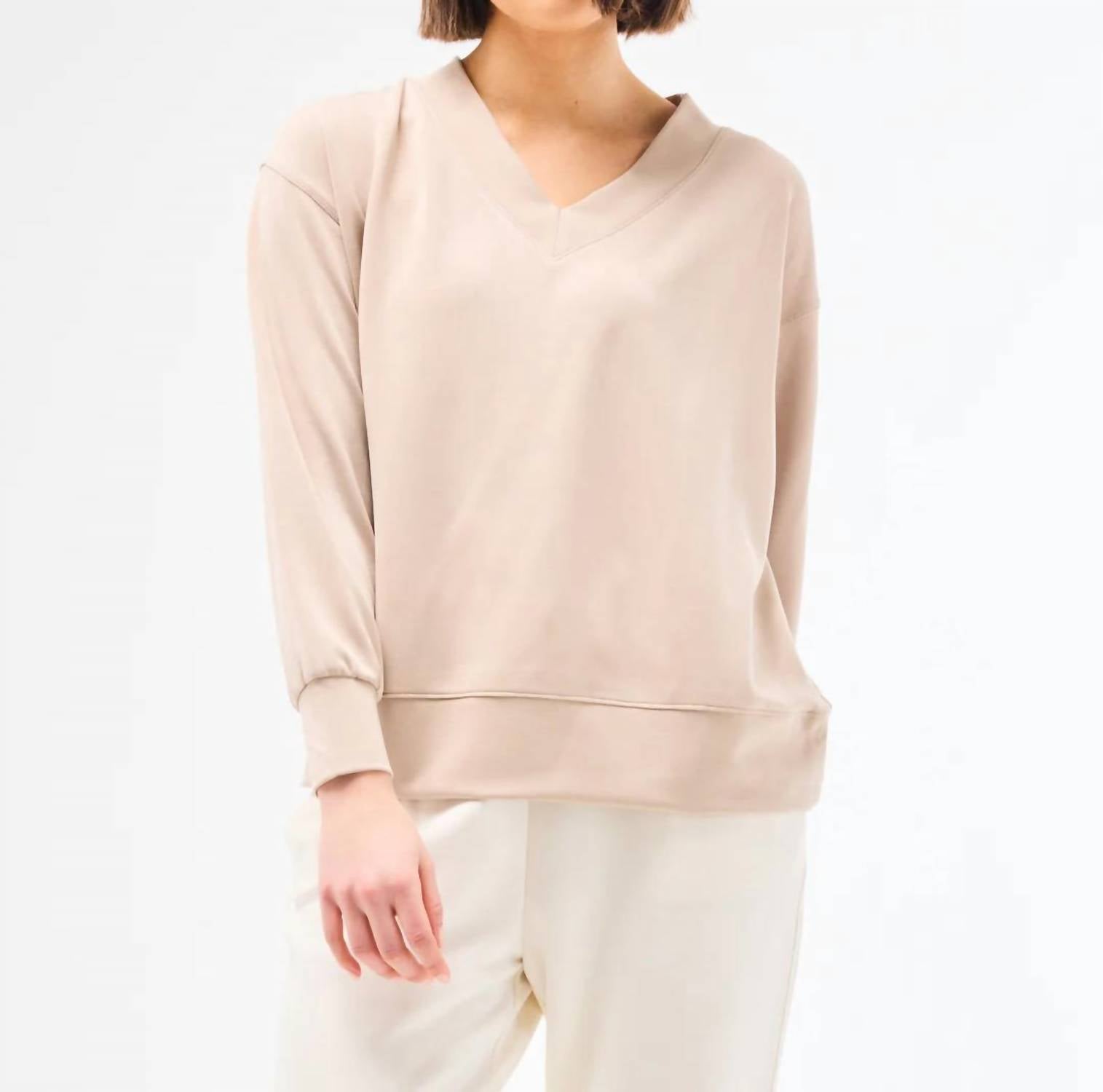 Mary Square Hazel Top in mink - women's long sleeve top