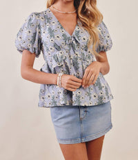 Listicle - Floral Puff Sleeve Lined Blouse
