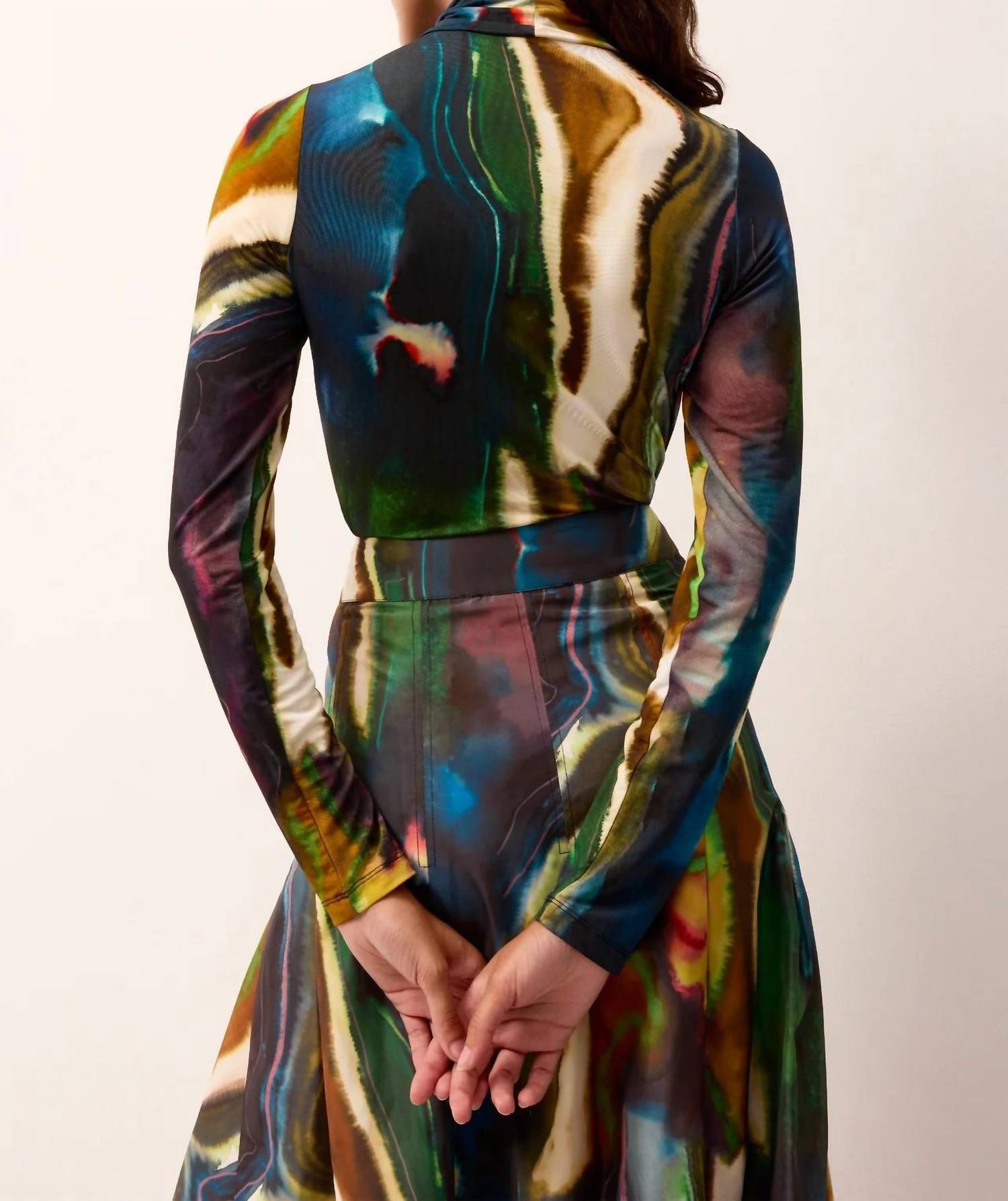 Marie Oliver Eloise Printed Shirt Top in multicolor - women's long sleeve top - alternate view