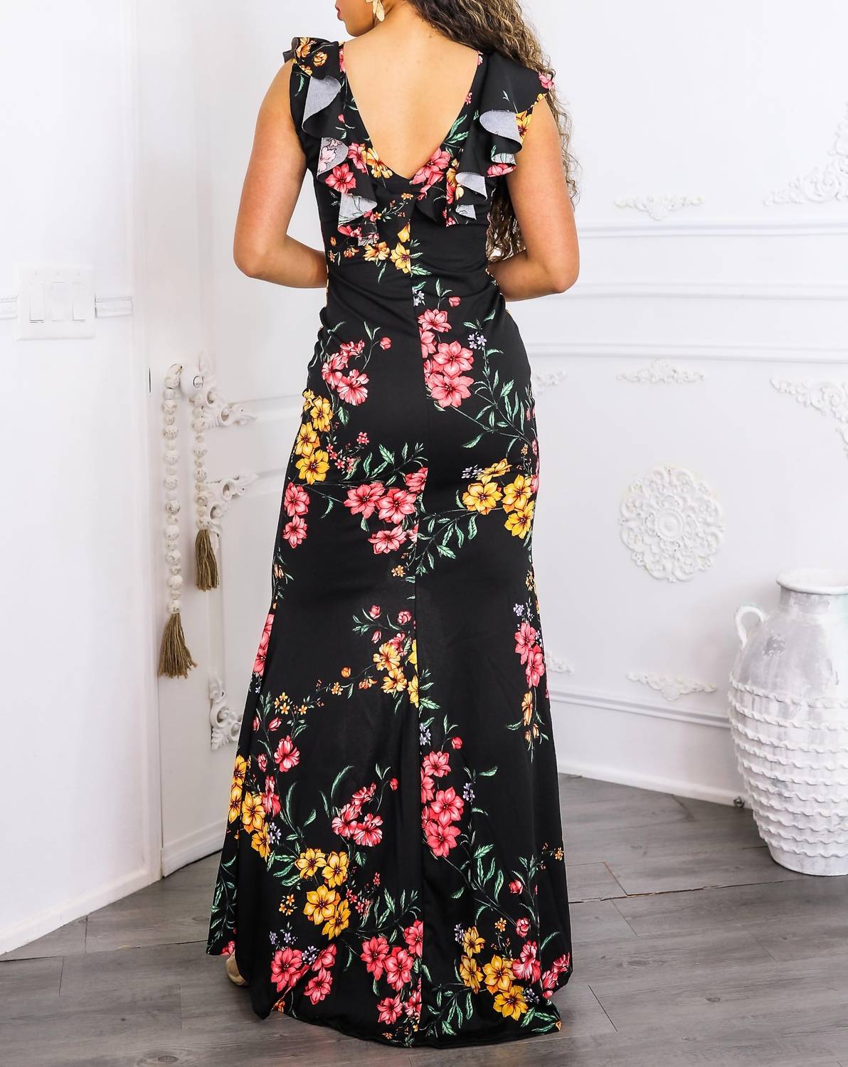 Surelymine - Two-way Floral Ruffle Maxi Dress