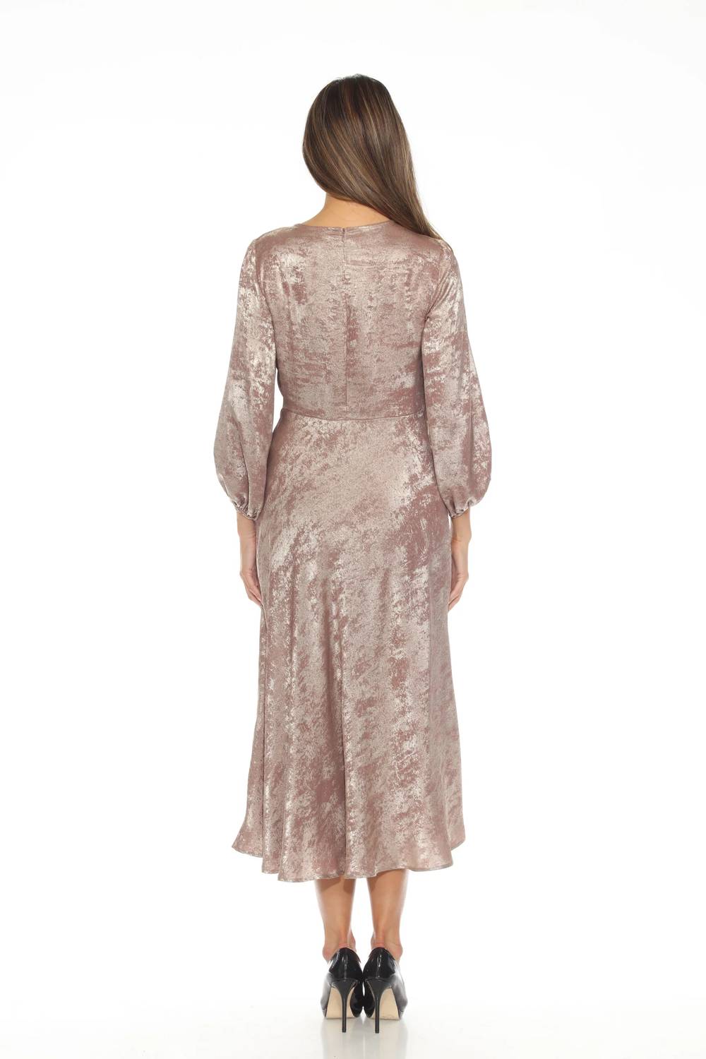 Joseph Ribkoff - Metallic Cutout Detail Puff Sleeve Maxi Dress