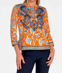 GRETCHEN SCOTT Silk Embroidered Tunic in orange - women's shirt